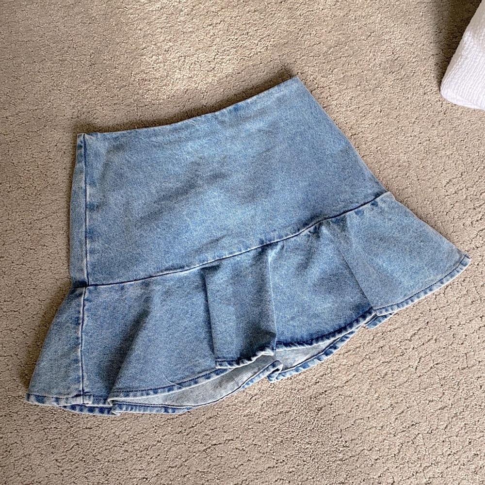Denim Mini Skirt with Ruffle Hem